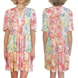 David Cline Floral Tiered Dress Size XS NWT Short Sleeve Resort Spring Vacation
